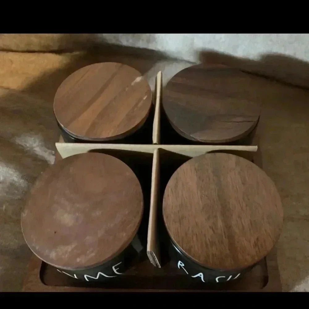 Rae‎ Dunn Black Four Herb Thyme Basil Dil Parsley Set With Tray